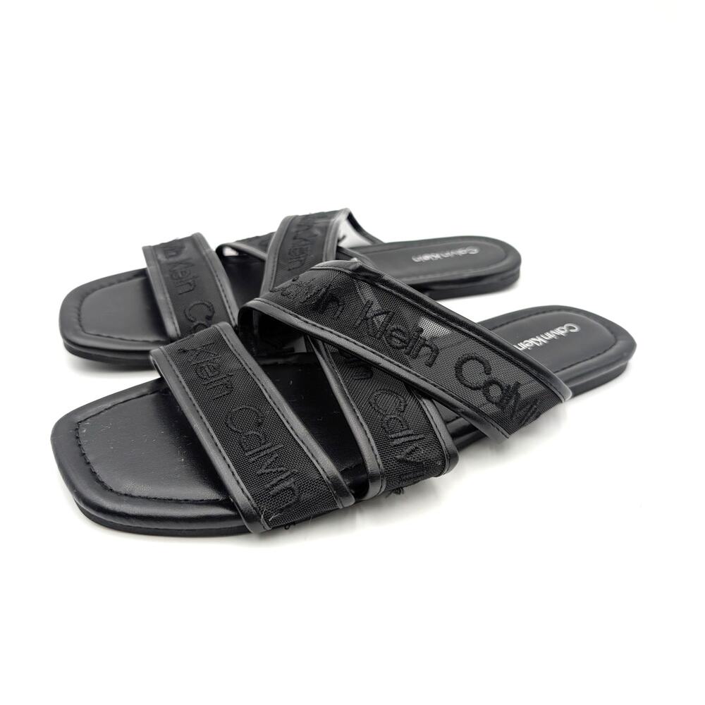 Calvin Klein Bestina Strappy Logo Sandals Women's Black Size US8.5M EU38.5
